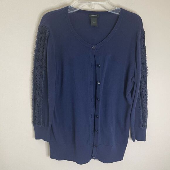 Ann Taylor|Button up|Cardigan|100% Cotton| open knit sleeves|Medium - Picture 11 of 13